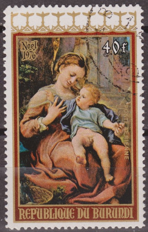 Burundi 1976 Scott C252 Sello * Christmas Madonna & Child of Basket de Correggio 40F Correo Aereo Preobliteré Matasello de Favor